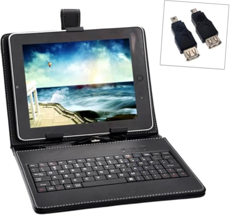 TOYANDONA Funda Protectora de PU con Teclado USB de Teclas para Tableta de Incluye Soporte y Adaptadores Miniusb y Microusb para Uso Portátil Viajes o Trabajo