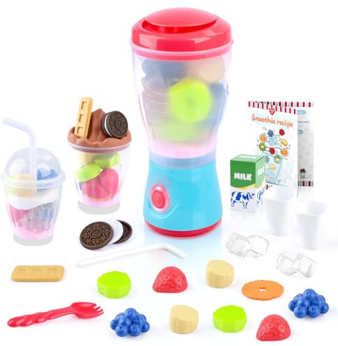 PLAY Smoothie Mixer für Kinder, Kinderküche Zubehör Set mit Mixer, Lebensmittel Spielzeug, Realistische Bewegungen, Lichter & Geräusche, Spielküche Zubehör Set für Kinder 3+