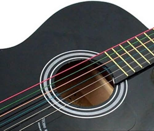 6 Stück Regenbogenfarbene Stahlsaiten für 6-saitige Gitarre, Gitarrensaiten, Akustikgitarrensaiten, Ersatz-Stahlsaiten für Akustikgitarre, bunte Akustikgitarrensaiten erzeugen eine wunderbare Stimme