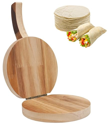 Prensa de tortilla de madera de 4.72 pulgadas, prensatelas para hacer tortillas manuales de maíz, tortillas de azúcar, panqueques, raviolis, panqueques, pizza