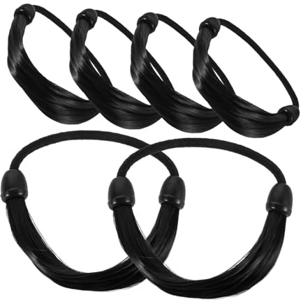 VINTORKY 6pcs Korean Style Hair Ties for Women Black High Elasticity Ponytail Head Wraps Invisible Hold Plastic and Fabric Hair Rope for Daily Wear and Parties