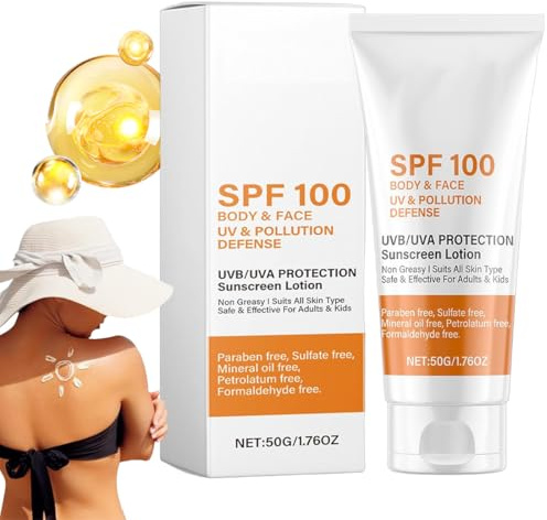 Crème Solaire SPF 100, creme solaire indice 100, Lait Solaire FPS 100, Lotion solaire avec protection UVA/UVB, CrèMe Solaire Hydratante Et Anti-âGe Visage Et Corps, Non Grasse, Waterproof