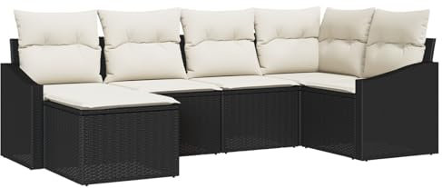 vidaXL 6-teiliges Garten-Diningset mit Kissen, modernes Rattan-Sofa, wetterfeste Möbel für draußen, Patio, Balkon, Terrasse, Sitzgruppe, modulare Armlehnen für den Sommer