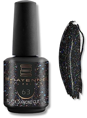 SHAYENNE – 63 Black Diamond Glitter Schwarz – 15 ml UV Gel Nagellack – UV/LED lichthärtend, Hochglanz, Made in Germany