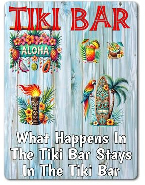 Decalarama Drink Metal Sign Gift – What Happens In The Tiki Bar Stays In The Tiki Bar - Family Fun Home Alcohol Food Novelty Aluminium Present