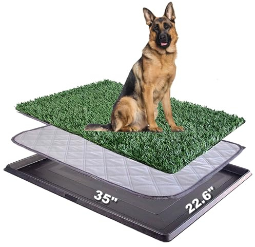 Hundegras-Pad mit Tablett – für drinnen und draußen, Kunstrasenmatte für Welpen, tragbare Hundetoilette für Balkon/Terrasse, waschbar, wiederverwendbar, Urinierunterlage und Kunstrasen für Hunde, 89,9