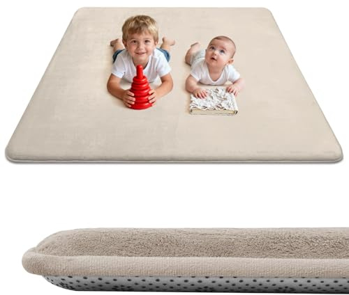 Wdmiya 127x127cm Krabbelmatte Baby, 3cm Dicke Spielmatte, Weicher Teppich Kinderzimmer mit Rutschfester Unterseite, kann als Kinderteppich, Spielteppich, Couchtischmatte, Yogamatte, Beige