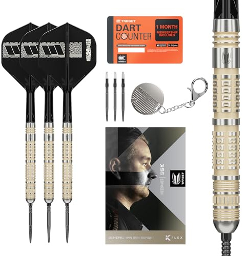 Target Darts Dimitri Van den Bergh Steel Tip 95K Dart Set, 22G/23G/24G | 95% Tungsten Darts, K-Flex No.2 Flights & Shafts, Swiss DX Points Black & SP Tool Included | Player Edition Professional Dart