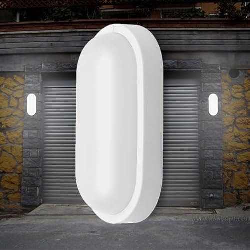 Braytron LED Feuchtraumleuchte 8W, 700lm, IP54 Oval Wand- und Deckenleuchte, Weiß - Kellerlampe, Außenbeleuchtung, LED Lampe für Treppe, Flur, Garage, WC, Garten (Weiß, Oval, 6500 K)