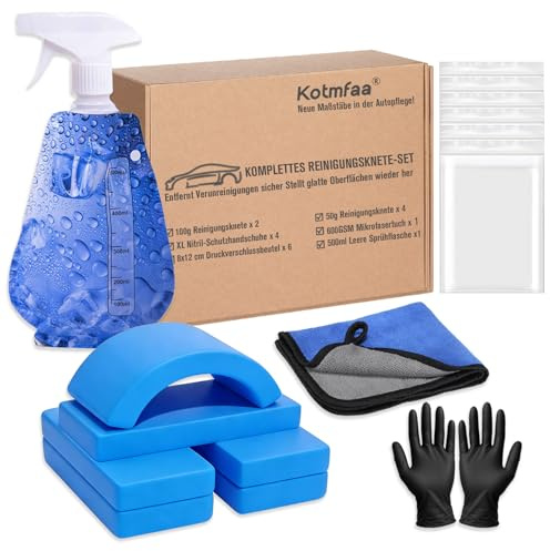 Auto Reinigungsknete Set mit Sprühflasche, 400 g Car Clay Bar Kit- schonende & effektive Entfernung von Flugrost, Harz, Teer und Insektenresten | Autoknete, Lackknete inkl. Mikrofasertuch