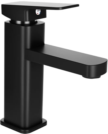 Rzspher Wasserhahn Bad Waschtischarmatur Armatur Schwarz Waschtischmischer Warm und Kaltwasserhahn Einhebelmischer Matt Schwarz Badarmatur für Bad Spüle Edelstahl Messing