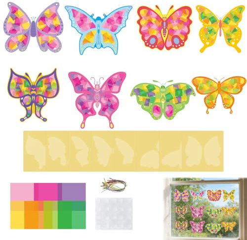 DONGZQAN 24PCS Ostern Basteln Kinder, Frühlingsdeko Basteln Kinder, Schmetterling Basteln, Diy 8 Colourful Butterfly Shapes: Spring-Inspired Decorations Full of Vibrancy(24, Schmetterlingsform)