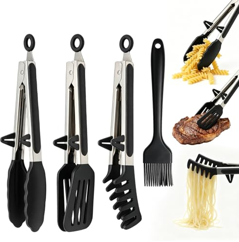 3 Stück Küchenzange Silikon Kochzange, 304 Edelstahl Spaghettizange Grillzange,rutschfester Silikongriff, hitzebeständig & spülmaschinenfest,Grillzange Kochzange für Nudeln,Salat und BBQ