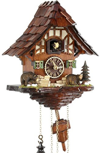Eble Kuckucksuhr Kuckuckuhr Echtholz NEU batteriebetriebenes Quartzwerk Kuckuckruf Honigbär 28cm- 22387