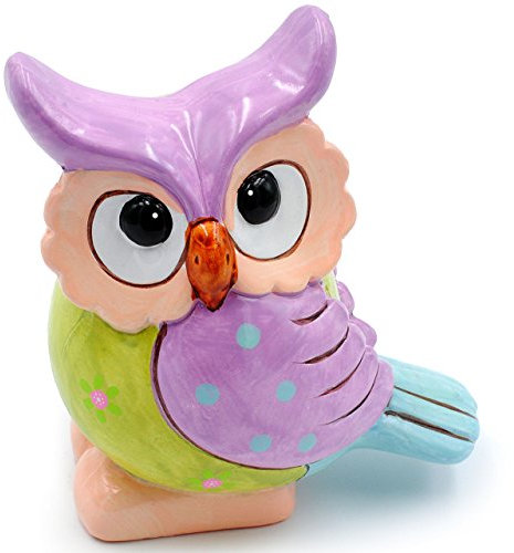 alles-meine.de GmbH 1 Stück große - Deko Figur - lustige Eule/Uhu - lila - grün - 16 cm - stabile Dekofigur - Innen & Außen - aus Porzellan/Keramik - Eulen Vögel - für ..