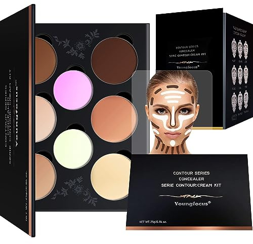 Youngfocus Cosmetics Cream Contour Highlighter Makeup Palette, Best 8 Color Blendable Bronzer Contour Kit, Vegan Cruelty Free Hypoallergenic Face Sculpting Makeup for Beginners