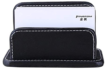 KINGFOM Leder Visitenkartenständer, Kapazität 60 Kartens von 5.8 × 10.2 cm (Schwarz)
