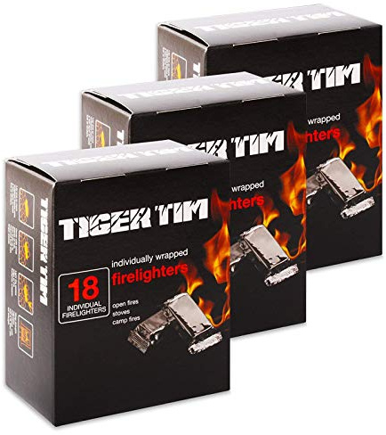 Tiger Tim 54 Individually Wrapped Firelighters Mess-Free Safe Odourless Instant Fire Starter for Wood Burners Barbecues Stoves Grills Campfires