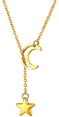 FOCALOOK Damen Lariat Halskette mit Anhänger Stab/Herz/Schloss/Italienisches Horn/Kreuz personalisiert 73/80cm Collier Edelstahl/18k vergoldet Modeschmuck Accessoire für V-Ausschnitt Pullover Kleid