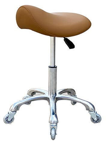 FRNIAMC Professioneller Sattelhocker mit Rollen, ergonomisch, drehbar und höhenverstellbar, für Klinik, Zahnarzt, Schönheitssalon, Tattoo, Büro (Camel)