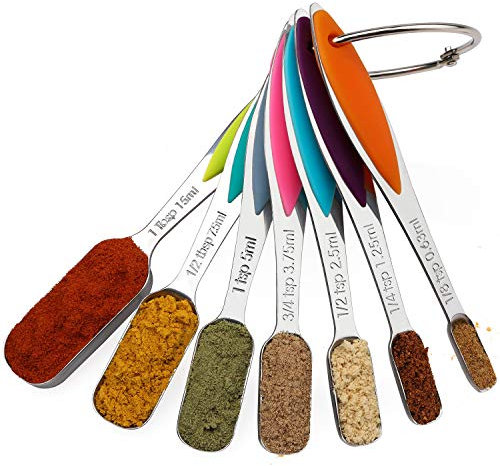 Measuring Spoons Set Stainless Steel Long Handle Measuring Spoons Stackable Heavy Duty Metal Teaspoon Tablespoon Measure Spoon Set of 7 for Measuring Dry Liquid Ingredients, By YellRin