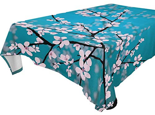 Nappe carrée Lavable en Polyester Motif Fleurs de Prunier 152,4 x 228,6 cm