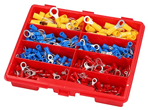 Kalitec 360x Ringkabelschuhe Set - 1,5-6 mm² M4 M6 M8 - teilisoliert | Sortimentskasten mit Kupfer-Kabelschuhen in Rot, Blau, Gelb - ideal für KFZ, Boote, Solaranlagen und Elektrik