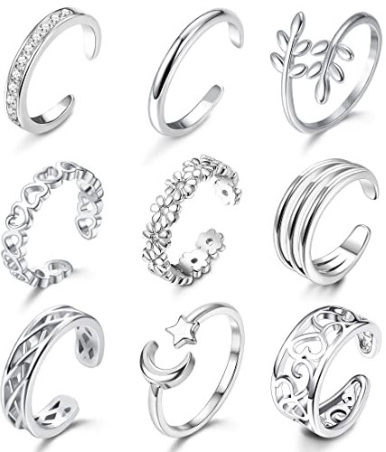 Milacolato Offene Zehenringe Set für Damen Mädchen Silber Einfach verstellbarer Knöchelring Zehenringe Fußschmuck