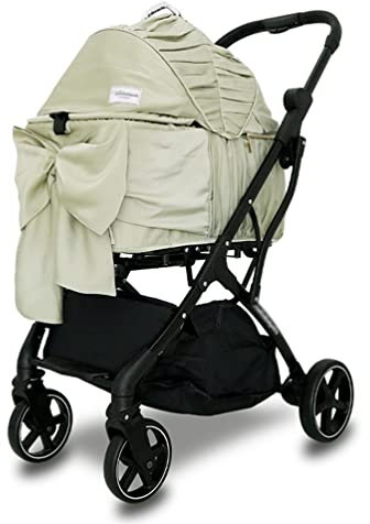 Hundewagen Hundebuggy Faltbarer Haustier-Kinderwagen Für Katzen Und Hunde – Beige Schleife Haustier-Reise-Jogging-Kinderwagen – Mit Aufbewahrungskorb/4 Rädern