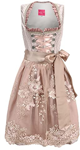 ELFIN Damen Midi Dirndl Elegante Trachtenkleid für Oktoberfest inkl. Spitzen Dirndlschürze Gr. 34-44