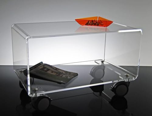 Slato Cleo Kleiner Beistelltisch aus transparentem Acrylkristall,2 Etagen mit Rollen,leicht/Elegantes Design,geeignet für Wohnzimmer,Eingangsbereich,hergestellt in Italien L 58 x T 33 x H 38 cm