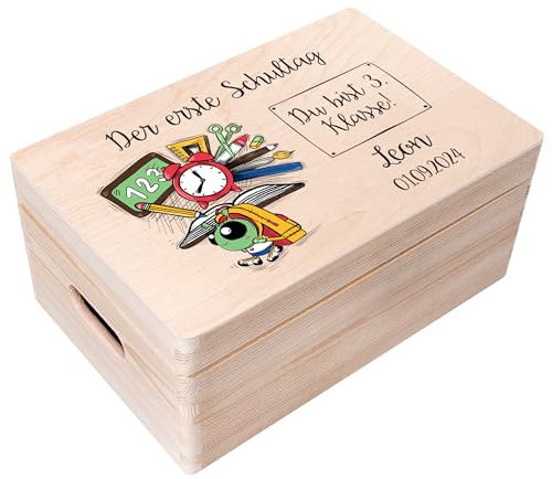 Creative Deco Personalisiert Einschulung Geschenk Junge Mädchen Schulanfang | Geschenke | Einschulungsgeschenke Erster Schultag | Schultüte Holzkiste Erinnerungsbox | für 1. und 5. Klasse | Deko