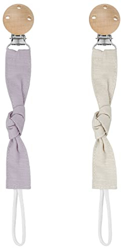 Hugttt Cravatta in tessuto, 2 pezzi, clip per ciuccio, ragazza, ragazzo, gancio in tetine in legno, catena per capezzoli per neonati, accessori per capezzolo, regalo per nascita, colore: bianco e