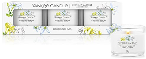 Yankee Candle Set de regalo de velas perfumadas | Velas votivas rellenas de jazmín de medianoche | Mezcla de cera de soja | 3 unidades