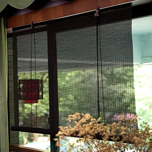 Tende a Rullo in Bambù Naturale,Cortina Di Bambù Tessute a Mano,Tende Avvolgibili,Tenda a Pacchetto,Tende Da Sole Traspiranti,Nere,Tapparella Per Finestre Interno Esterno,W×H-90x220cm/35.5x87in
