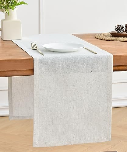 Wracra Rustikaler Tischläufer Cremeweiß, Tischläufer Leinen Bauernhaus | 90cm, Leinen Polyester, Knitterfrei, Lichtbeständig, Einfarbig, Maschinenwaschbar, Esszimmer, Feiertage, Party, Wohnkultur