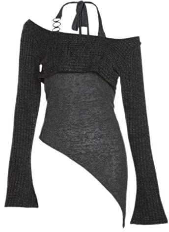 MENGQING Neues Sexy Y2K Vintage Crop T-Shirts Langarm Slim Frühling T Shirt Koreanischer Stil Chic Grunge Ästhetische Streetwear Weibliches T-Shirt - Grau, S