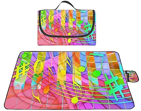TengYuer Picknickdecke 180x200cm Stranddecke Wasserdicht Sandfrei Isoliert Faltbar Strandmatte mit Tragegriff Outdoor Campingdecke XXL für Camping Parks Strände Picknick Rosa Musiknote