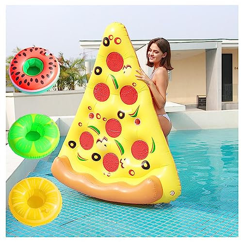 JUNZAI WasserhäNgematte, Pizza Wasser HäNgematte, Mit 3/6 GeträNkehaltern Pizza Aufblasbar FüR Kinder Und Erwachsene,1PCS