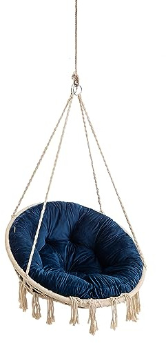 PillowPrim Velvet Kissen für Hängesessel, Sitzkissen für Stuhl, Hängekorb Sessel, Indoor Kissen, Waschbar Auflage, Rund, Swing, Schaukelkissen, Marineblau, 92 cm