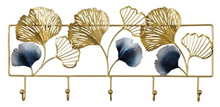 NATWEE Ginkgo Leaf Wand Persönlichkeit Garderobe Kleiderbügel Haken Wandregal Schmiedeeisen Veranda Schlafzimmer einfach einhaken (Farbe: Gold, Größe: 65 cm) It's so Kind of You