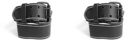kwb kwbLeder-Gürtel aus robustem Rinds-Leder, Doppelsteg-schnalle, in Schwarz, 105 cm, mit weißer Naht, für Werkzeug-Taschen, Jeans u. v. m. (Packung mit 2)