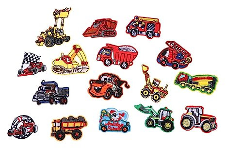 NUOBESTY 16stücke Teiliges Cartoon Fahrzeug Aufnäher Für Kinderbekleidung Stoffpatches Zum Aufbügeln Oder Nähen Für Jeans Jacken Taschen Kreative Deko Und Reparatur Von Löchern