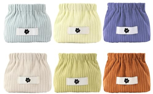 Les-Theresa 6Pcs Corduroy Elastic Storage Bag, Small Makeup Bag Hair Tie Organizer Bag Mini Pouch, Corduroy Makeup Bag for Handbag Small Corduroy Organizer, Travel Cosmetic Bag for Women