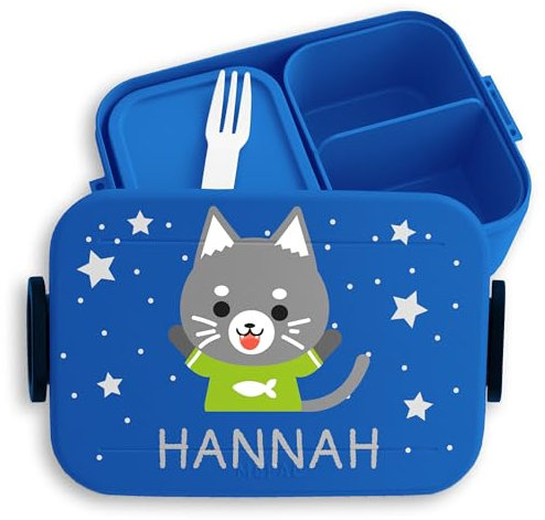 Kinder Bento Box Midi Lunchbox für Mepal Bentobox - Süße Katze Katzenmotiv Katzen Cat Cats - 900 ml - Blau - dose personalisierte brotdose katzenliebhaber vesperdose butterbrotdose mädchen