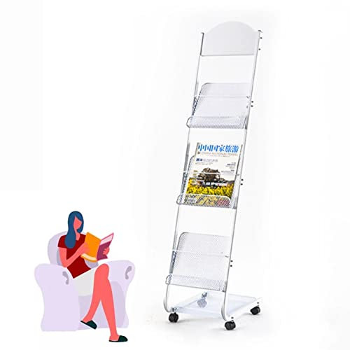 Zeitschriftenständer, beweglicher Zeitschriftenhalter, 4-Taschen-Broschürenhalter, Aufbewahrungsständer für Dokumente/Poster/Broschüren (weiß)