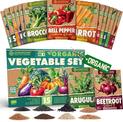 ZenGreens® - Set di semi di verdure bio - 15 varietà per una facile coltivazione in giardino, sul balcone o in un'aiuola rialzata - Sementi di ortaggi