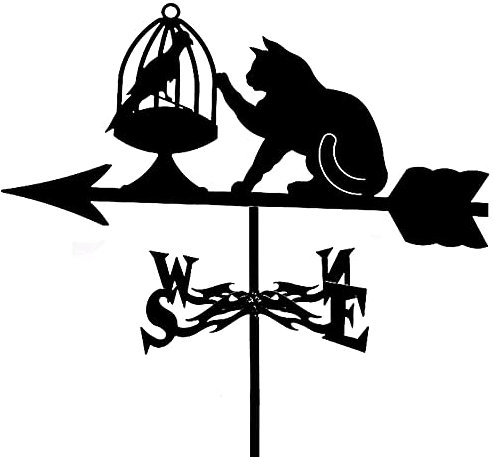Generic Metall Wind Schaufel Edelstahl Wetterfahne Wetterhahn Wind Richtungsanzeige Für Dach Garten Im Freien/Katze Und Vogel/50 * 35Cm