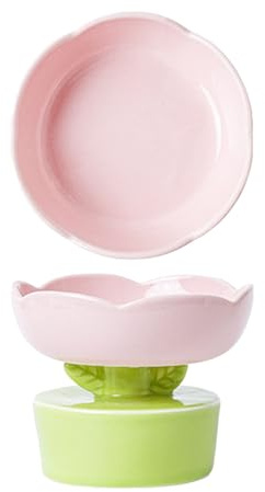 MINGZHE Keramik-Katzennapf in Blumenform, Geneigte Futter- oder Wassernäpfe für Katzen und Kleine Hunde, Haustier-Futternapf, Wassernapf für Katzen (Rosa)