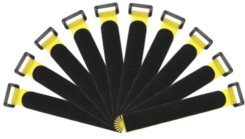 sourcing map Fastening Hook and Loop Cable Tie 8 Inch x 1 Inch Reusable with Buckle Adjustable Multi-Purpose Wire Strap for Cord Management Yellow, Pack of 10